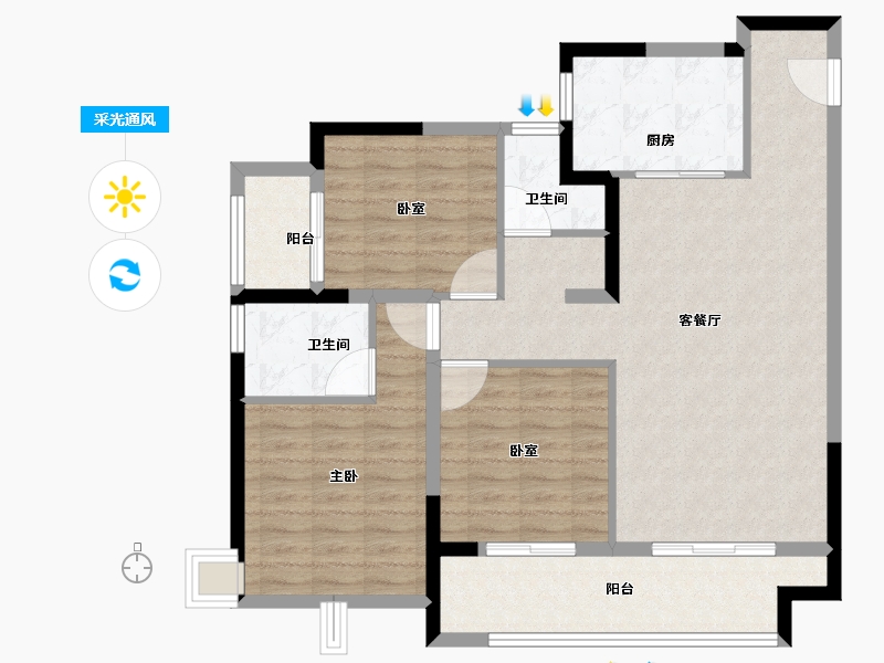 陕西省-西安市-华清园·文津观澜-96.00-户型库-采光通风