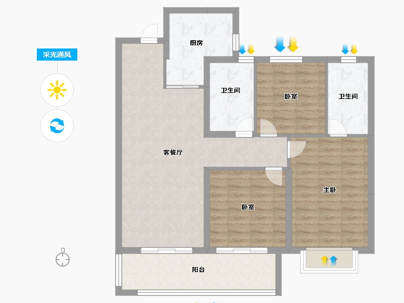 湖北省-武汉市-龙湖揽境-96.00-户型库-采光通风