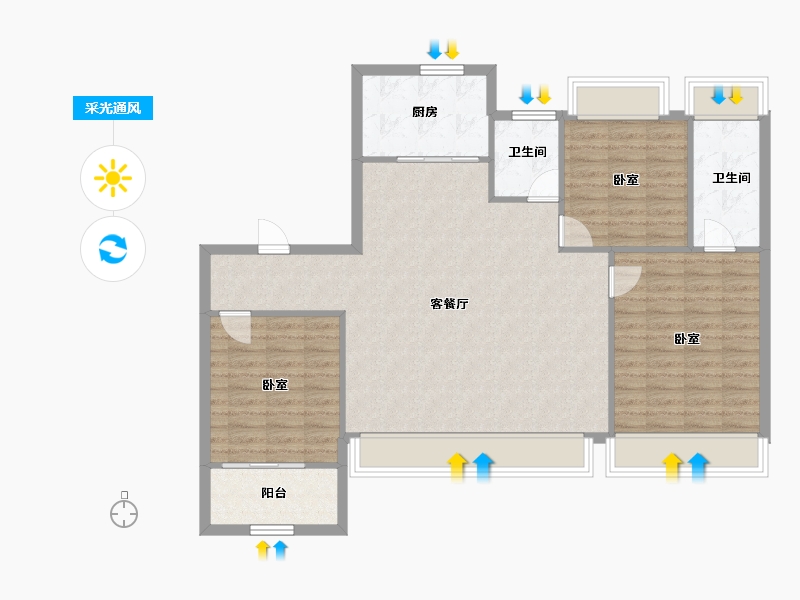 上海-上海市-建发观唐府-103.68-户型库-采光通风