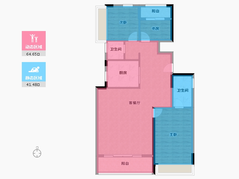 陕西省-西安市-华润置地港悦城-96.05-户型库-动静分区