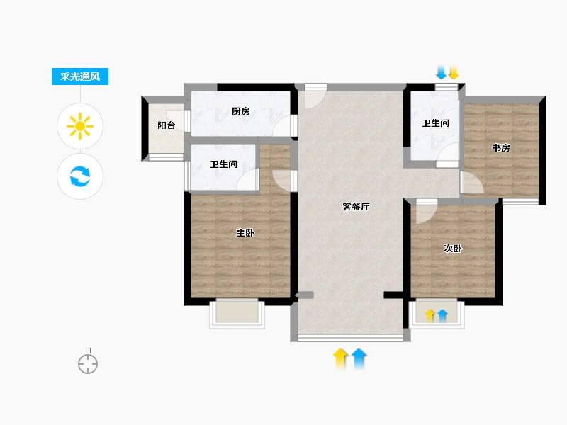 陕西省-西安市-星雨华府-87.35-户型库-采光通风