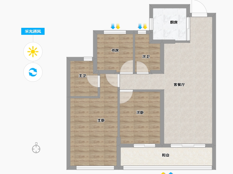 浙江省-杭州市-庞鑫沁耀府-78.00-户型库-采光通风