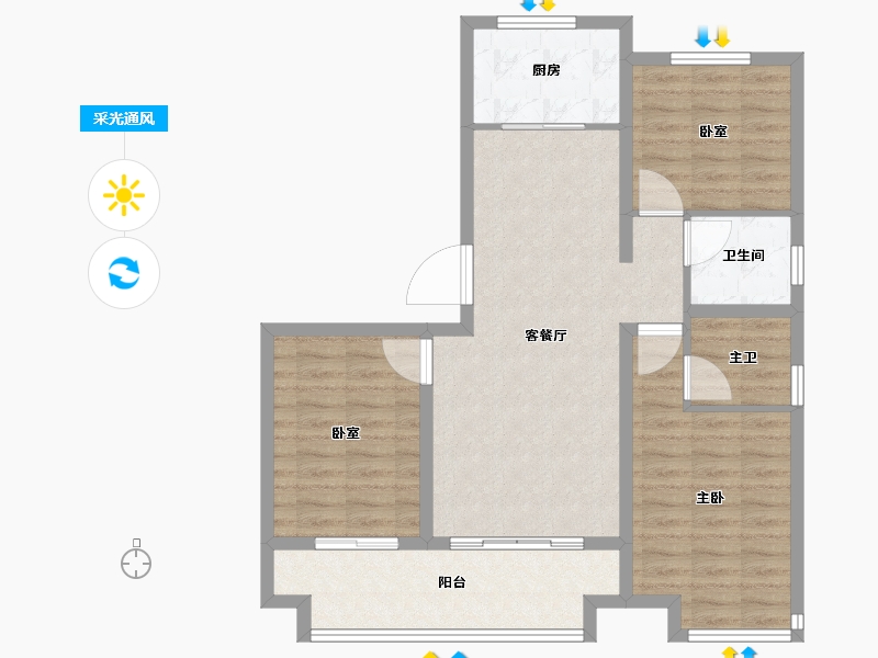 河南省-安阳市-嘉洲城天和府-87.75-户型库-采光通风