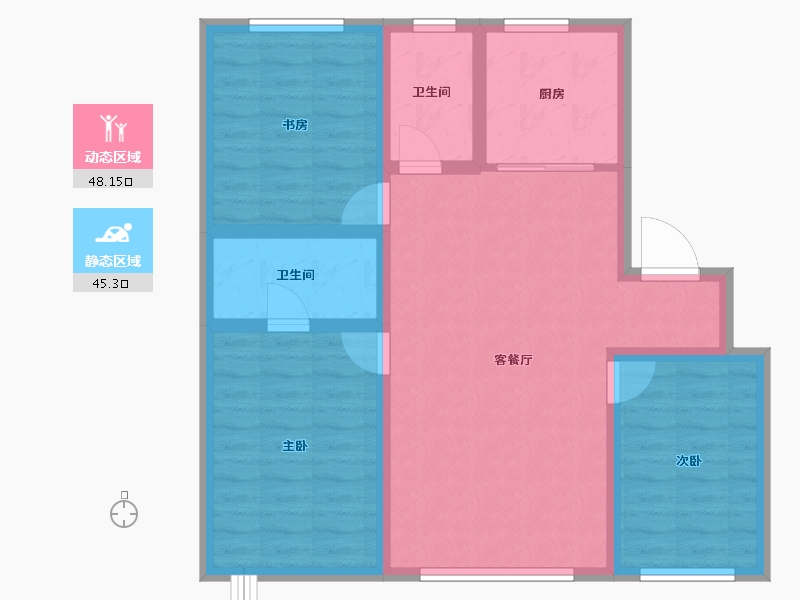 内蒙古自治区-赤峰市-航安金和学苑-83.40-户型库-动静分区