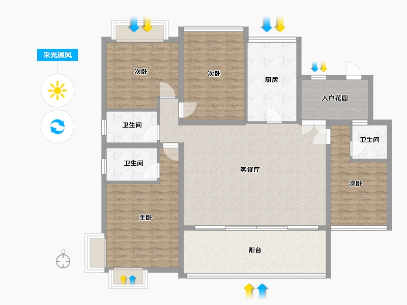 陕西省-汉中市-滨江公园壹号-124.80-户型库-采光通风