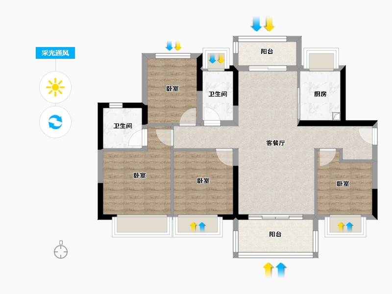 广东省-江门市-江门碧桂园凤凰城-85.81-户型库-采光通风