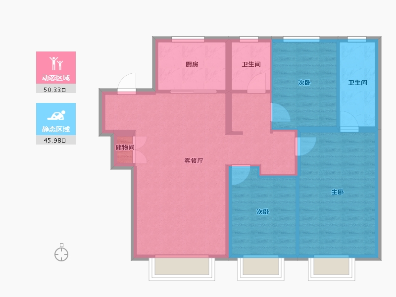 吉林省-长春市-锦溢·观合辰院-86.85-户型库-动静分区