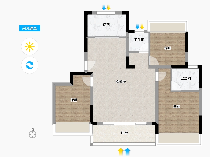 江苏省-苏州市-太湖澄光-84.00-户型库-采光通风