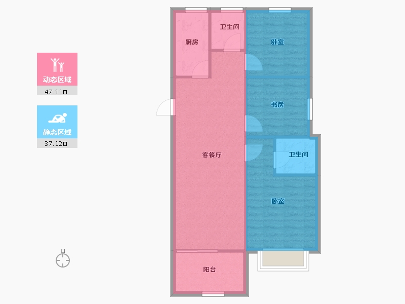 浙江省-宁波市-河山悦府-76.78-户型库-动静分区