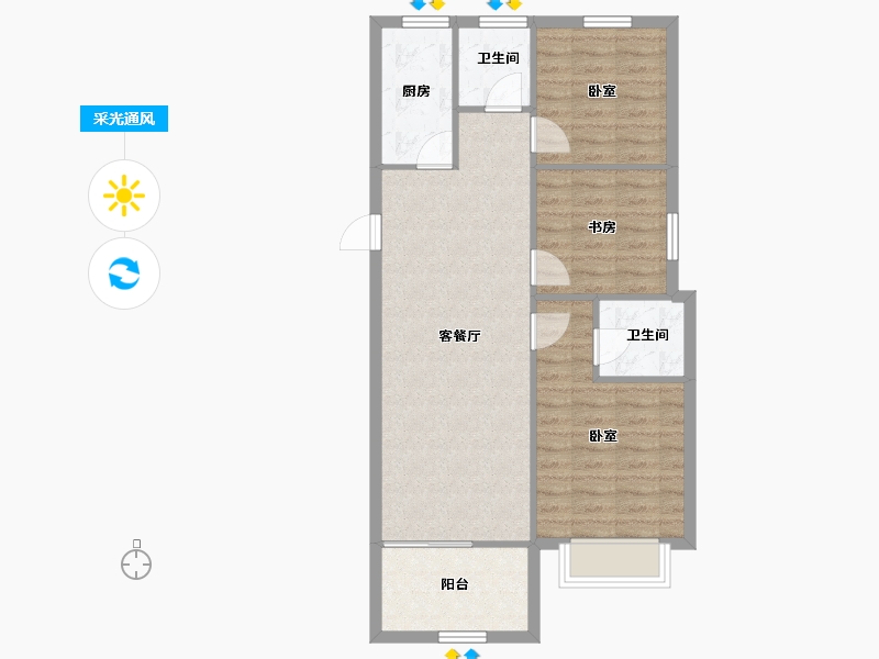 浙江省-宁波市-河山悦府-76.78-户型库-采光通风