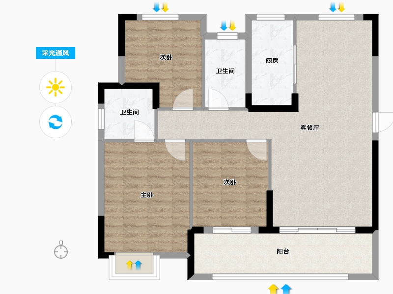 湖北省-襄阳市-津投·奥体华府-93.59-户型库-采光通风