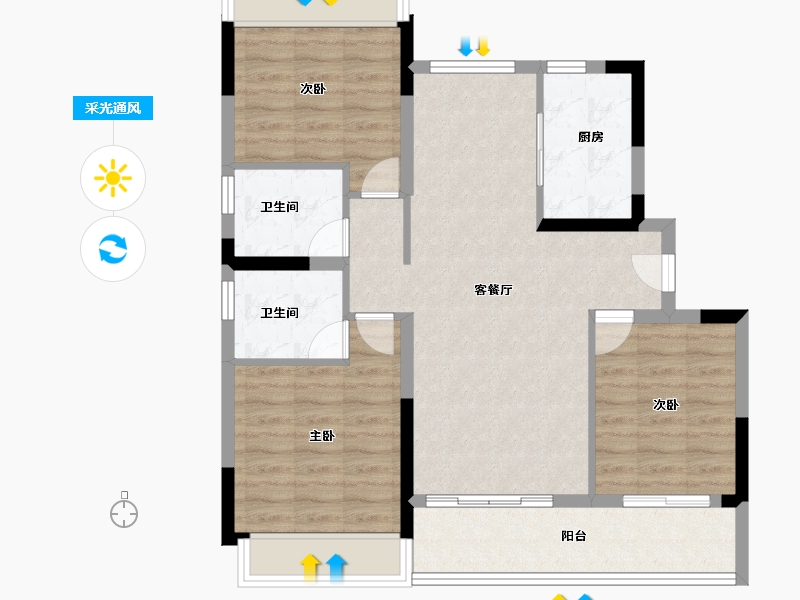 江苏省-苏州市-越秀悦年华花园-84.00-户型库-采光通风