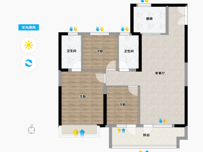 山东省-烟台市-芝罘吾悦广场-96.00-户型库-采光通风