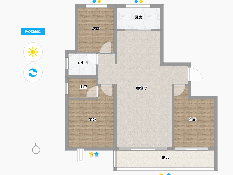 山东省-菏泽市-金府大院-91.49-户型库-采光通风