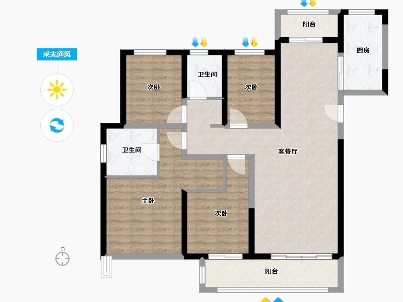 陕西省-咸阳市-天地源珺樾坊-111.20-户型库-采光通风