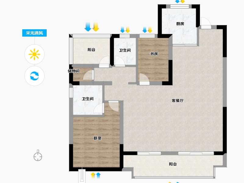 安徽省-合肥市-绿城溪山禾苑-93.75-户型库-采光通风