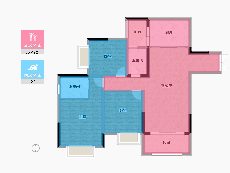 重庆-重庆市-康田栖棠观樾-93.01-户型库-动静分区