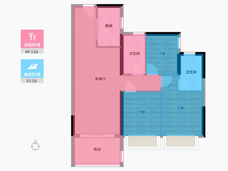 广东省-东莞市-卓越蔚蓝领秀-68.13-户型库-动静分区