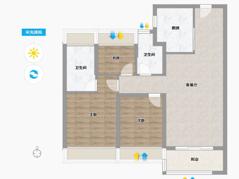 江苏省-苏州市-中国铁建·花语澜苑-80.00-户型库-采光通风