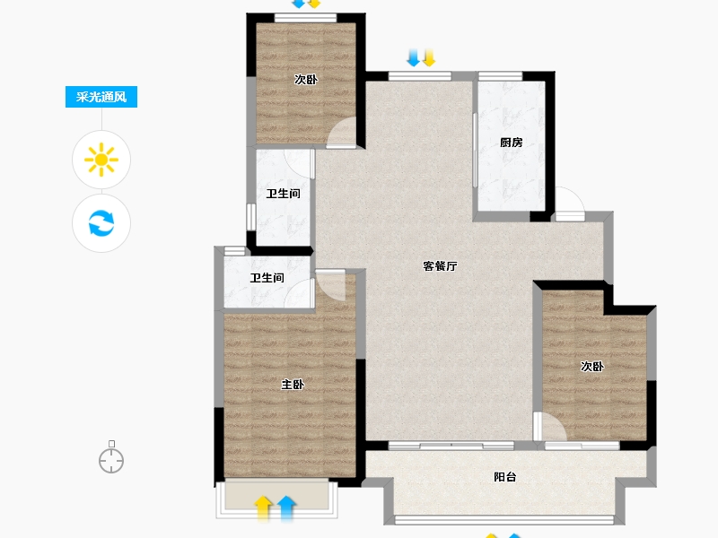 河南省-安阳市-嘉洲城天和府-106.77-户型库-采光通风