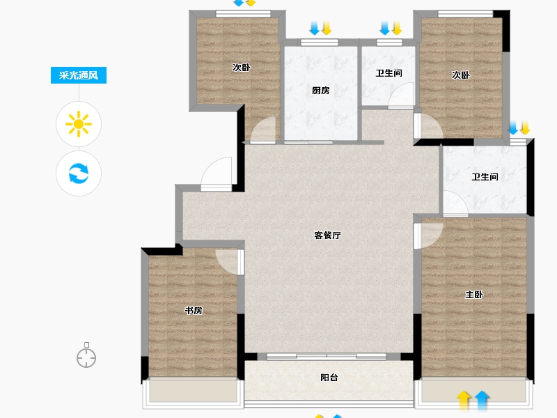 浙江省-杭州市-桃境满元里-132.80-户型库-采光通风