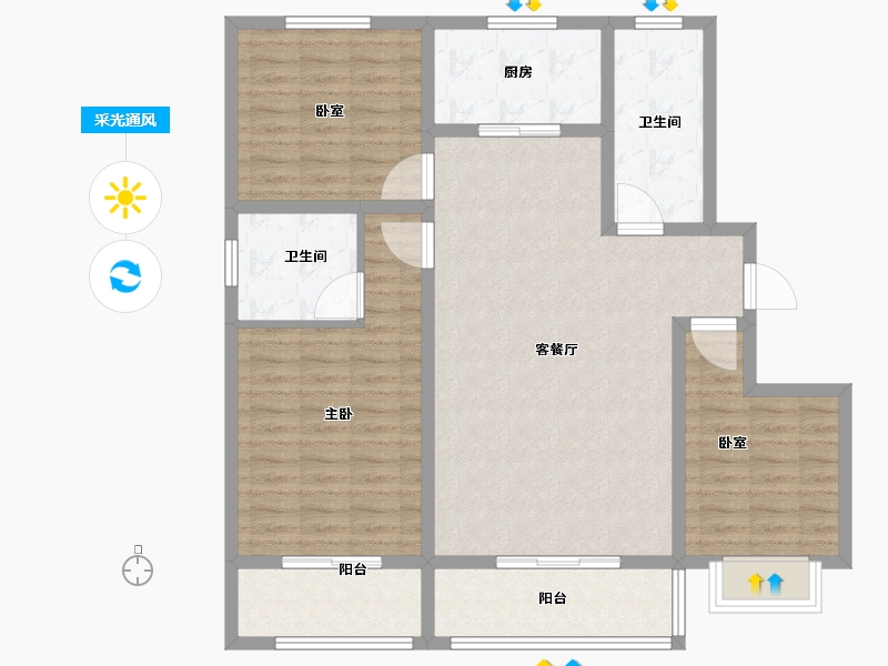 陕西省-宝鸡市-沣源名居-105.61-户型库-采光通风