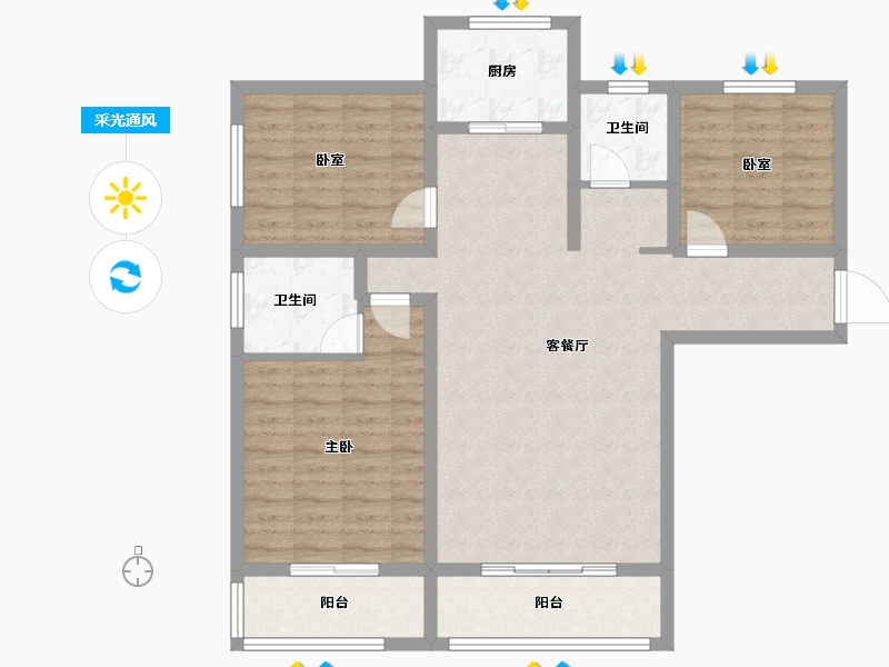 陕西省-宝鸡市-沣源名居-100.99-户型库-采光通风