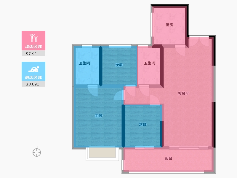 江苏省-淮安市-碧桂园水利水沐云顶-86.40-户型库-动静分区