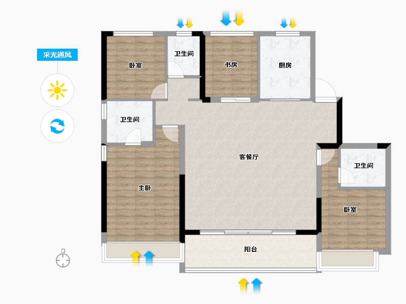 浙江省-杭州市-汀岸辰风里-128.19-户型库-采光通风