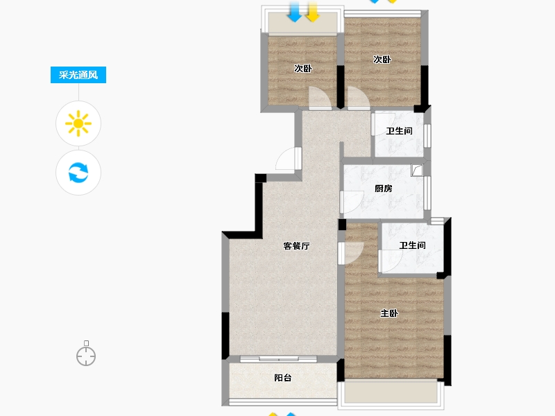 浙江省-杭州市-蓝城颐景玉兰-78.00-户型库-采光通风