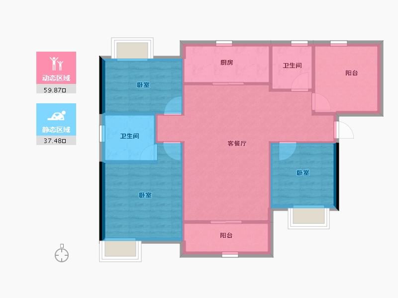 广东省-珠海市-湖心·金茂悦-88.76-户型库-动静分区