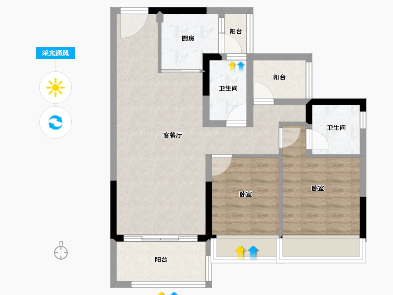 广东省-江门市-江门碧桂园凤凰城-71.54-户型库-采光通风