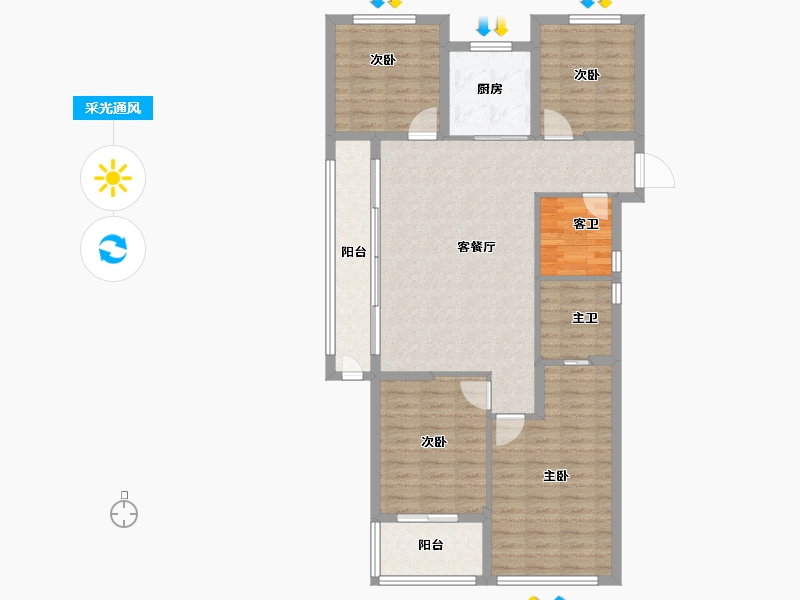 浙江省-杭州市-庞鑫沁耀府-103.50-户型库-采光通风