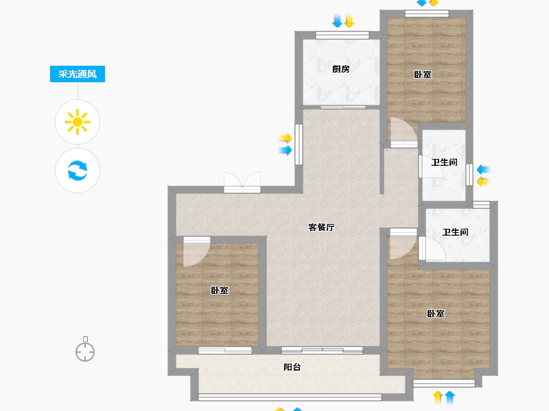 陕西省-西安市-富惠∙鹿鸣湾-92.39-户型库-采光通风