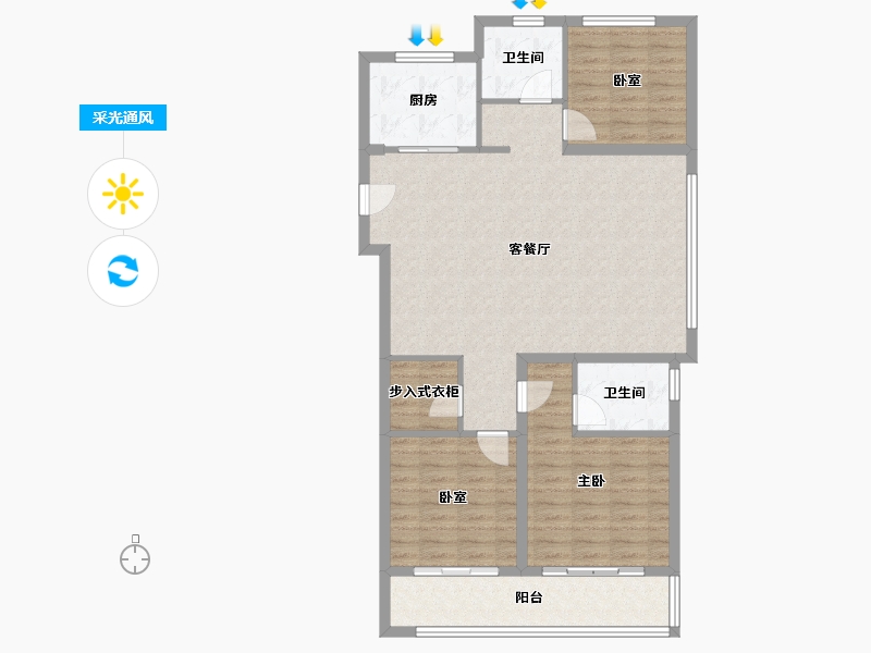 陕西省-西安市-华润置地港悦城-105.69-户型库-采光通风