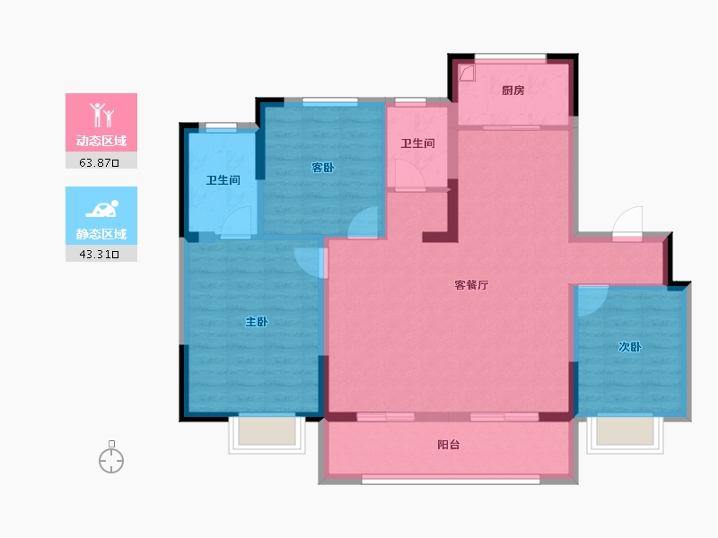 浙江省-宁波市-光映和府-96.00-户型库-动静分区