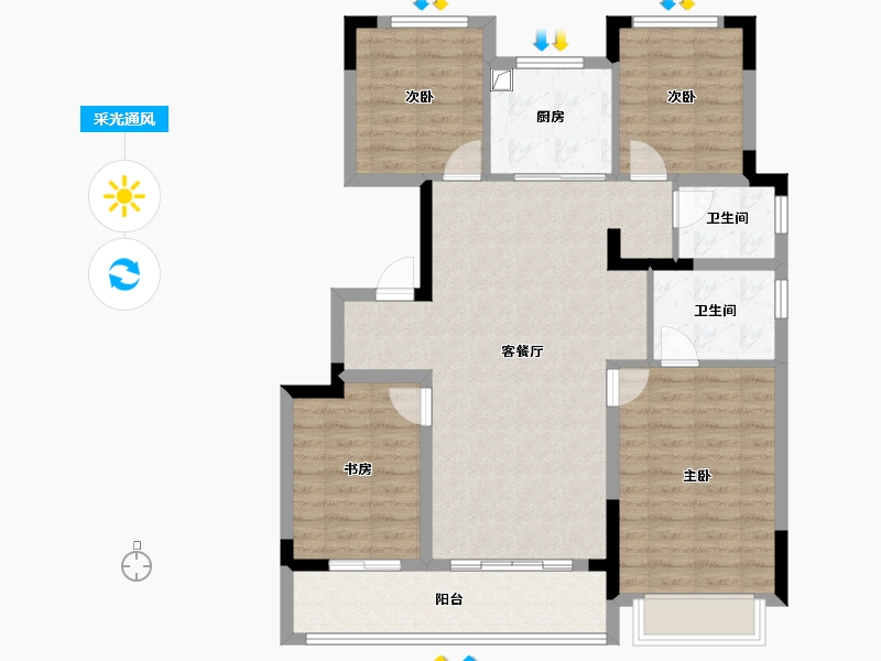 浙江省-杭州市-桃境满元里-101.60-户型库-采光通风