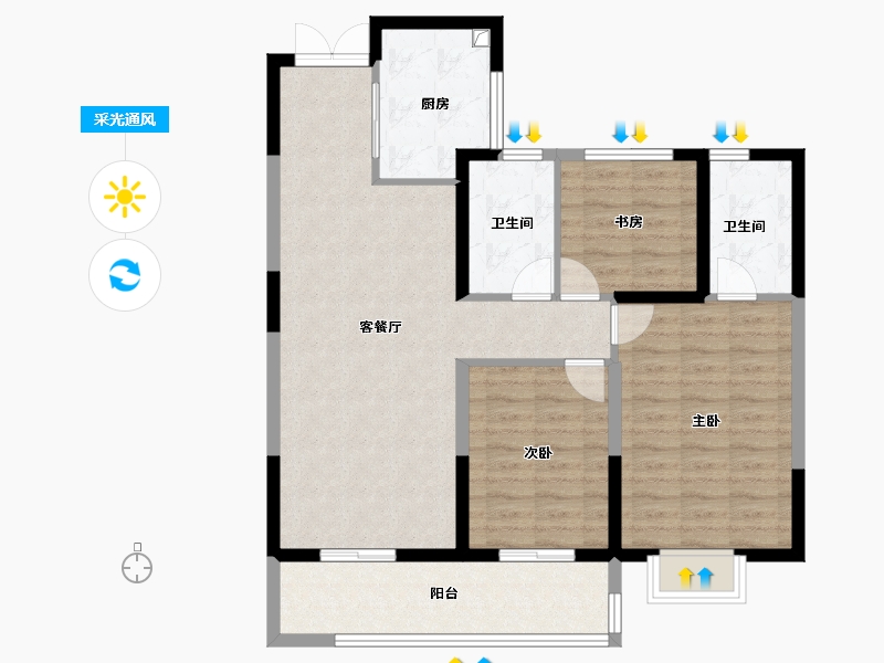 江苏省-淮安市-碧桂园水利水沐云顶-94.40-户型库-采光通风