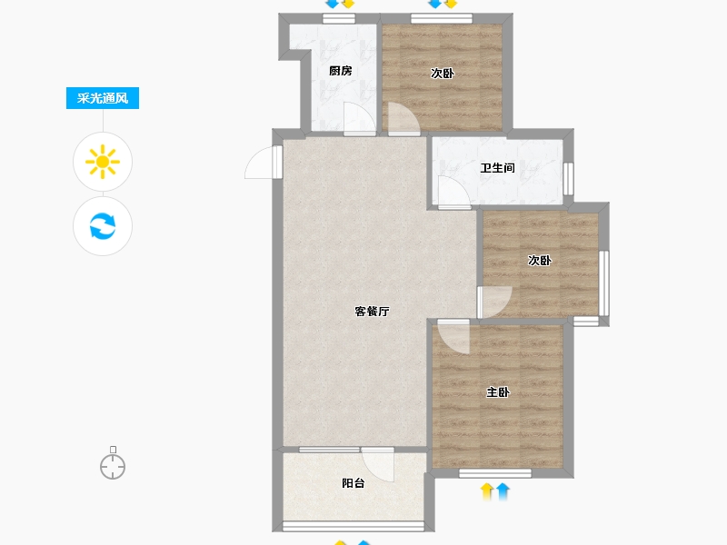 山东省-青岛市-星雨华府北区-69.70-户型库-采光通风