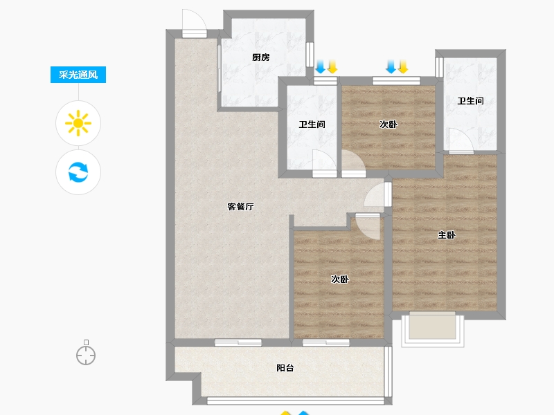 江西省-上饶市-湖城春晓-85.60-户型库-采光通风