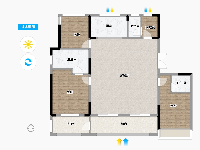 河南省-郑州市-鸿园-130.00-户型库-采光通风