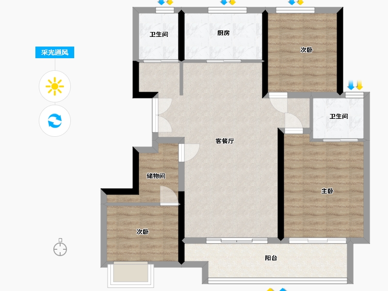 江苏省-徐州市-中钰星湖澜院-91.51-户型库-采光通风