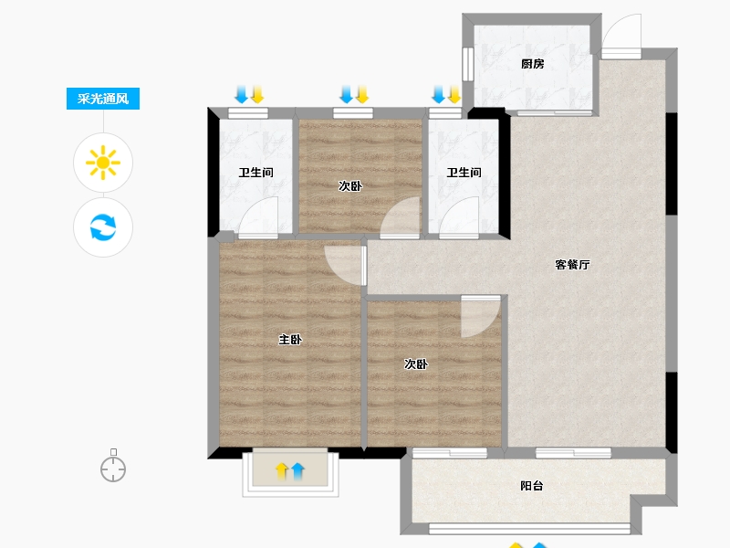 湖北省-襄阳市-津投·奥体华府-85.00-户型库-采光通风