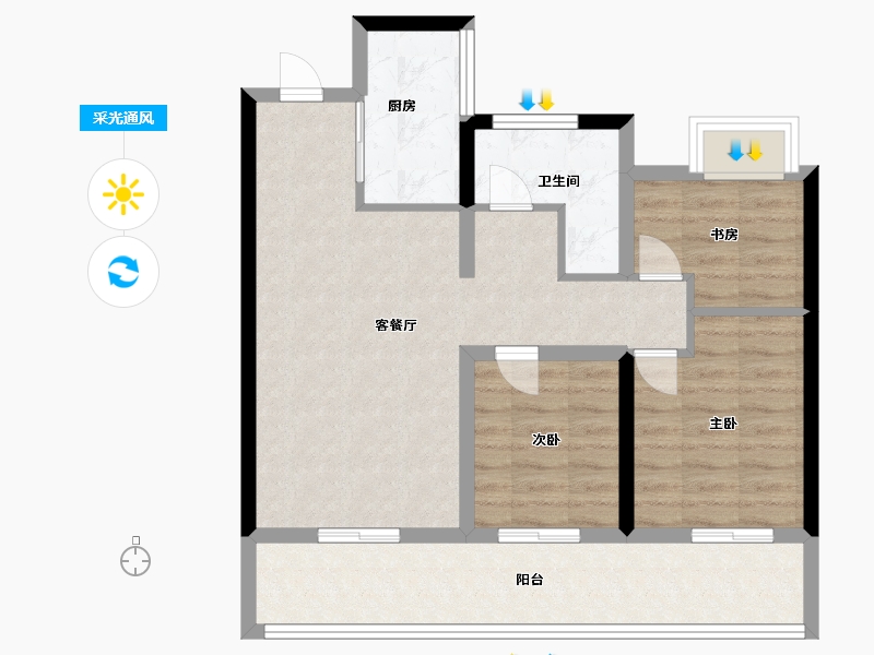 河南省-郑州市-招商·时代天宸-75.00-户型库-采光通风