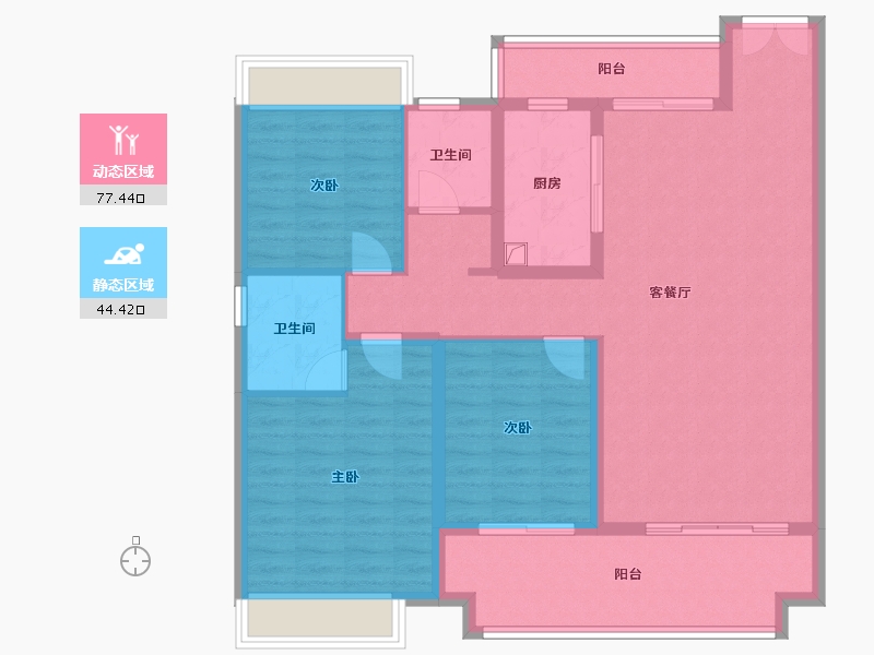 河南省-南阳市-公园里-108.80-户型库-动静分区