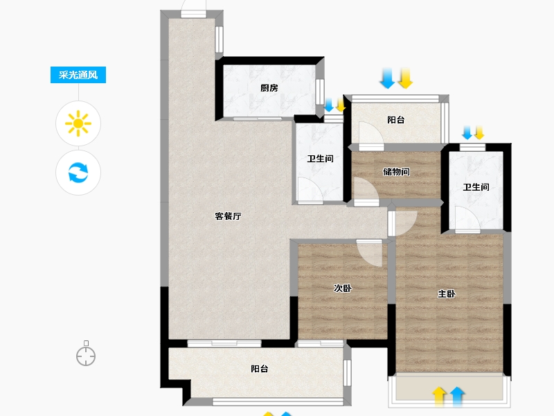 广西壮族自治区-百色市-路桥观江府-90.40-户型库-采光通风