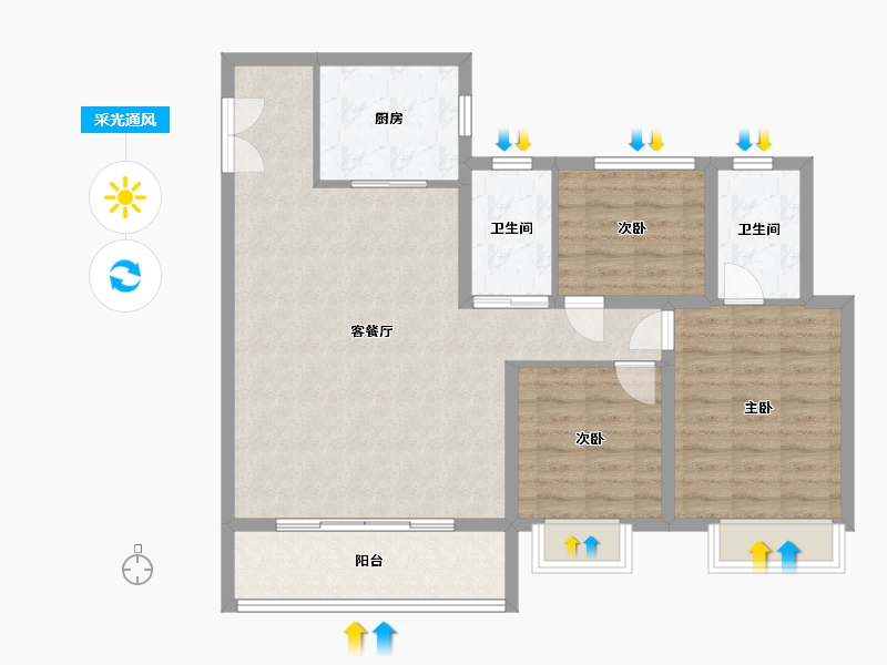 陕西省-西安市-西港澜庭-94.16-户型库-采光通风