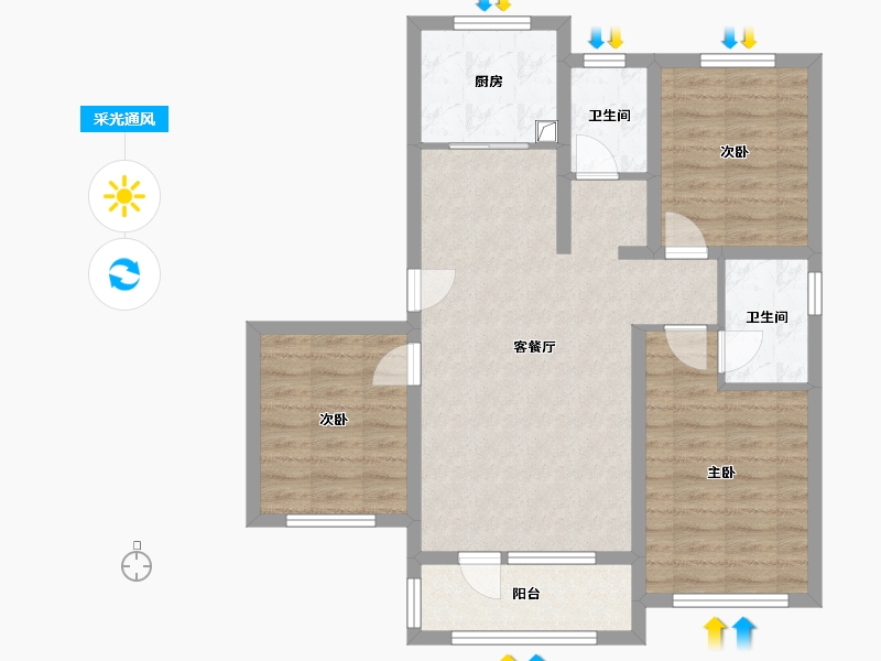 河北省-石家庄市-国仕九如-89.60-户型库-采光通风