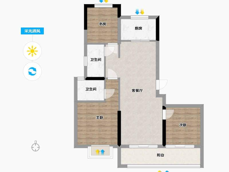 浙江省-宁波市-光映和府-77.63-户型库-采光通风