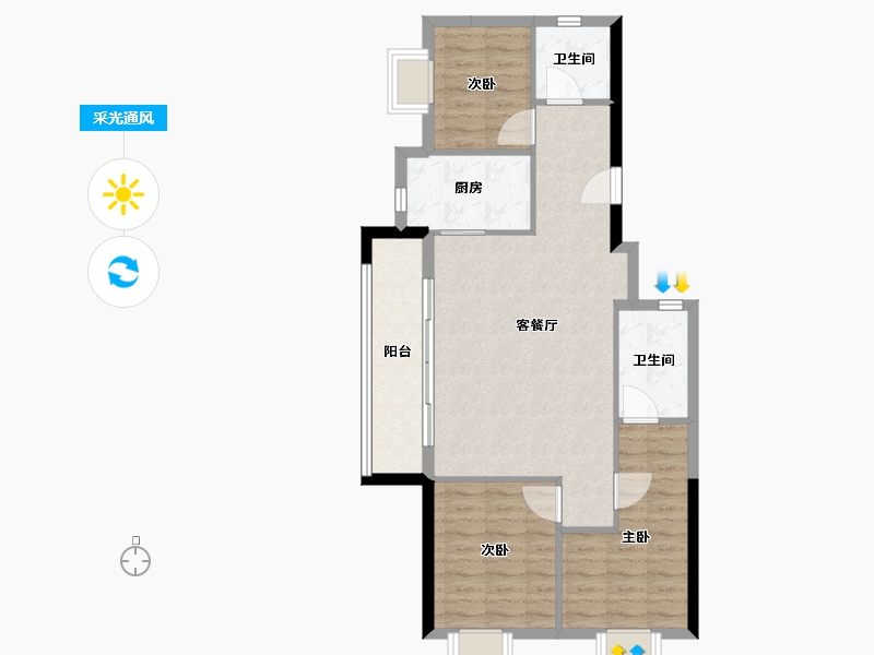 陕西省-西安市-华润置地港悦城-79.99-户型库-采光通风